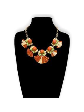 NEIMAN MARCUS Bold Raffia Statement Necklace in Blue/Green OR  Red/Mint | NWT